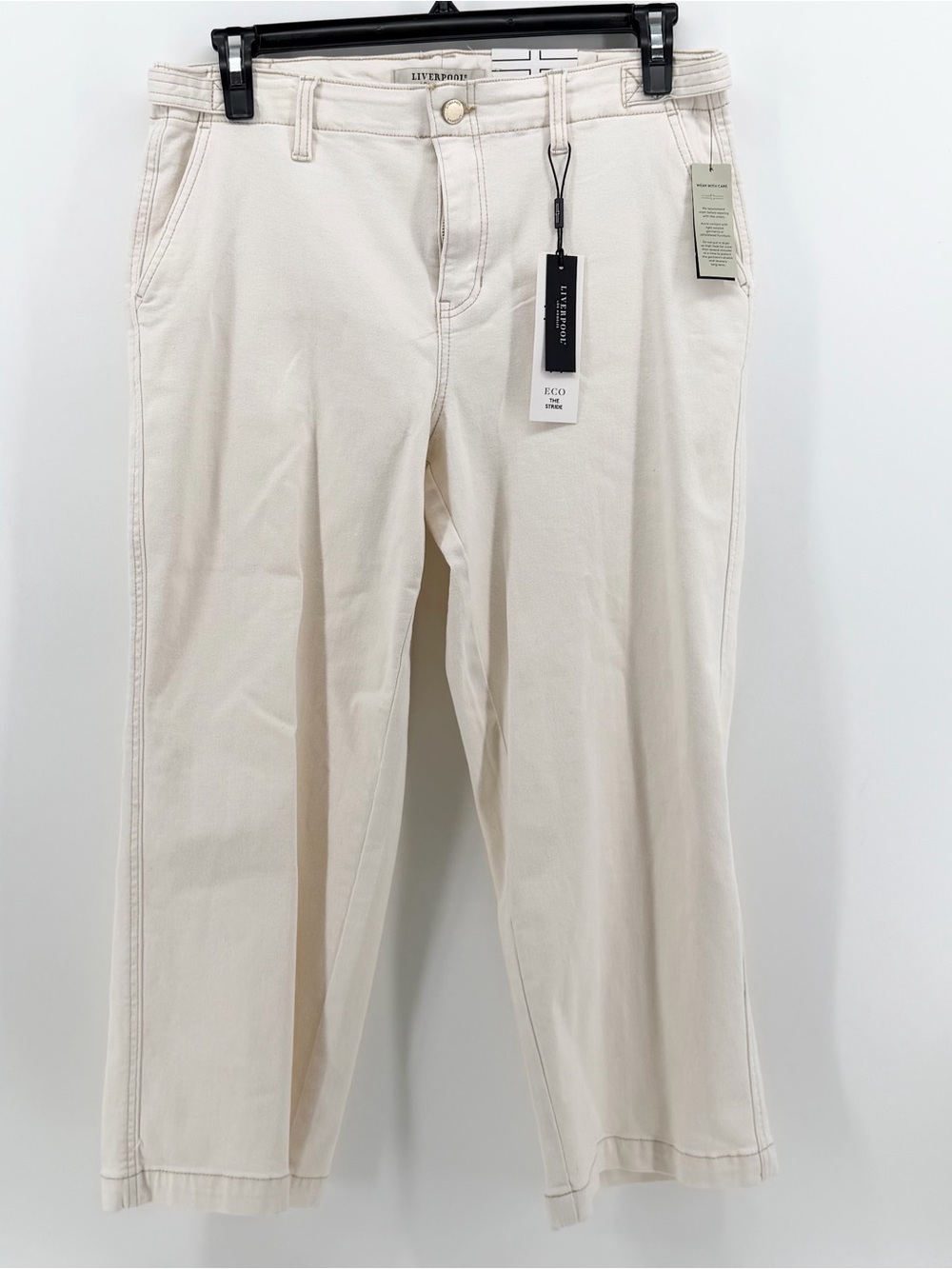 NEW Liverpool Utility Stride Wide Leg Crop Pants Sz 12 Seaside Dunes Cream Denim